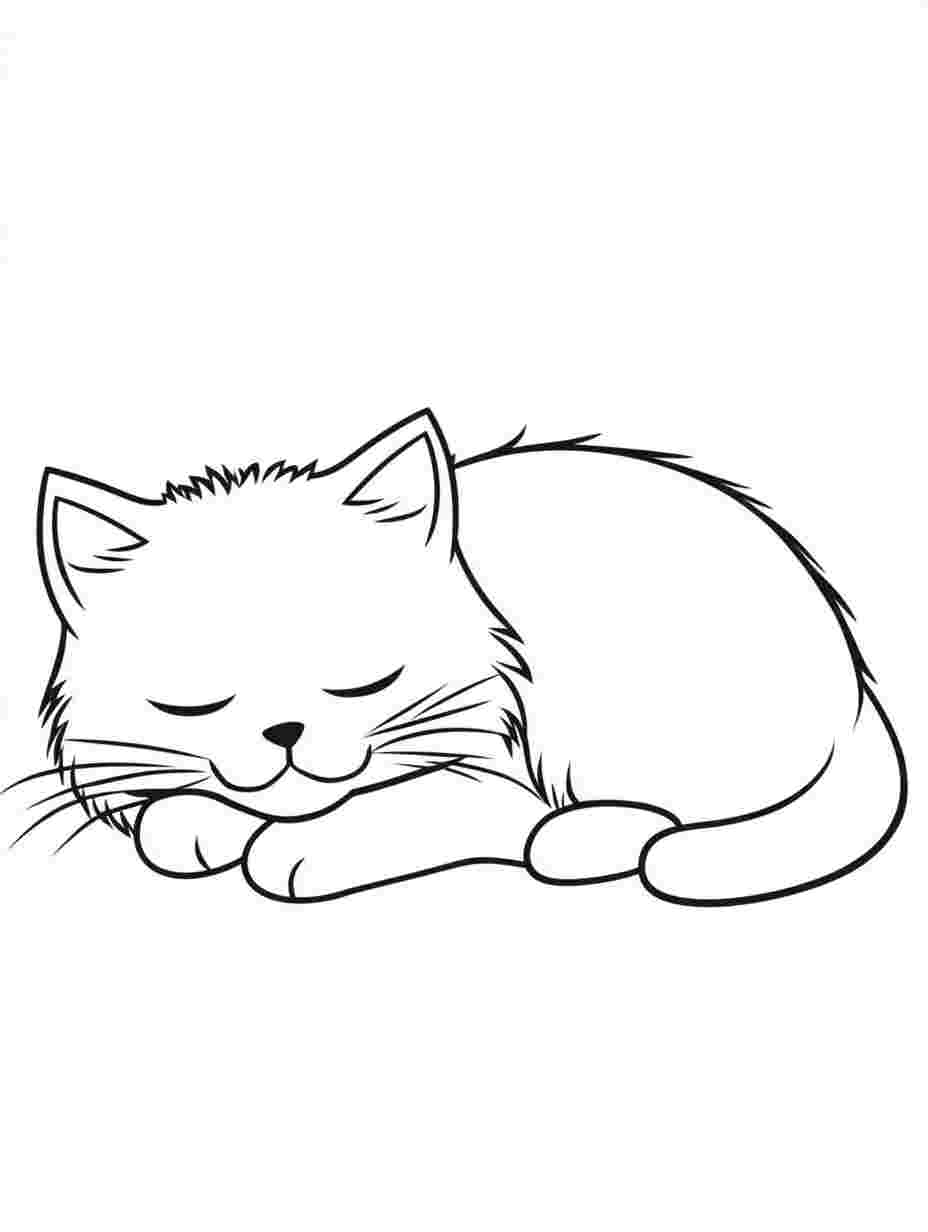 Sleeping Kitten Coloring Pages For Kids