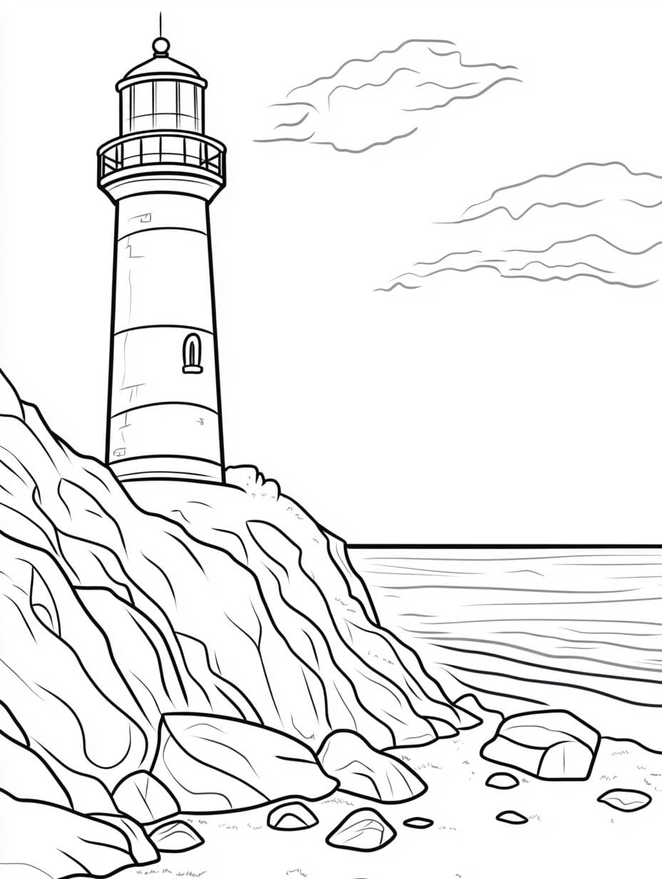 Small Lighthouse On Beach Coloring Pages