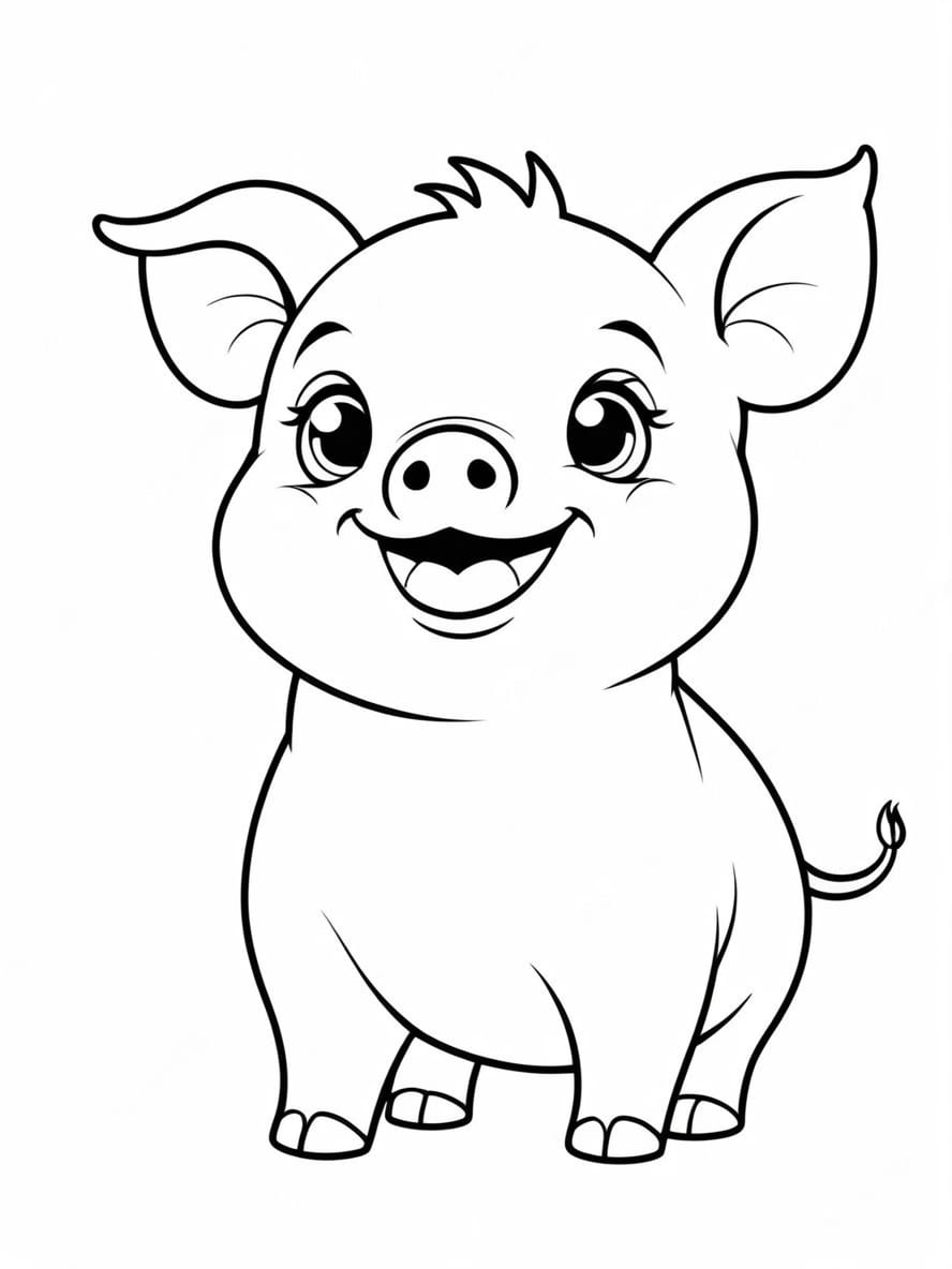 Smiling Baby Pig Coloring Page For Kids