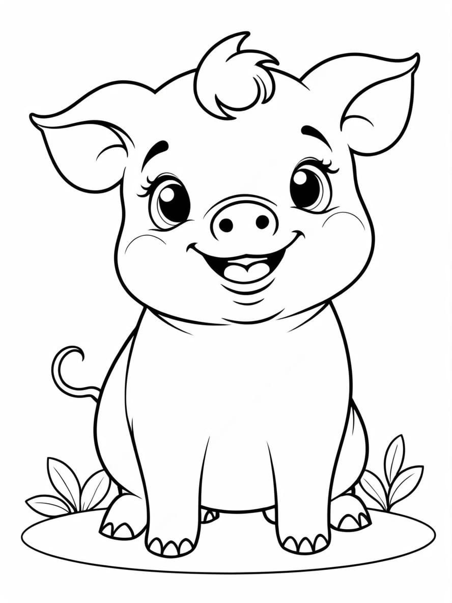 Smiling Cute Baby Pig Coloring Page For Kids