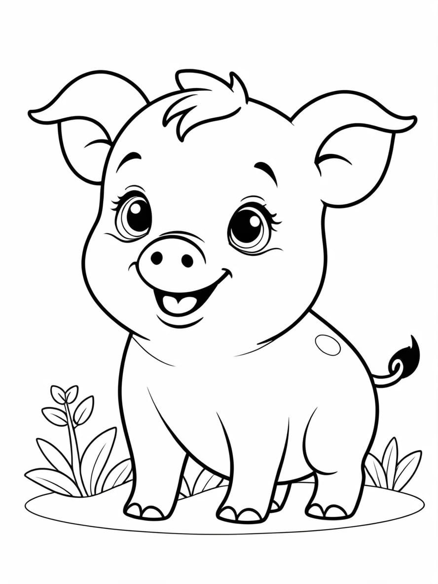 Smiling Cute Baby Pig Coloring Pages