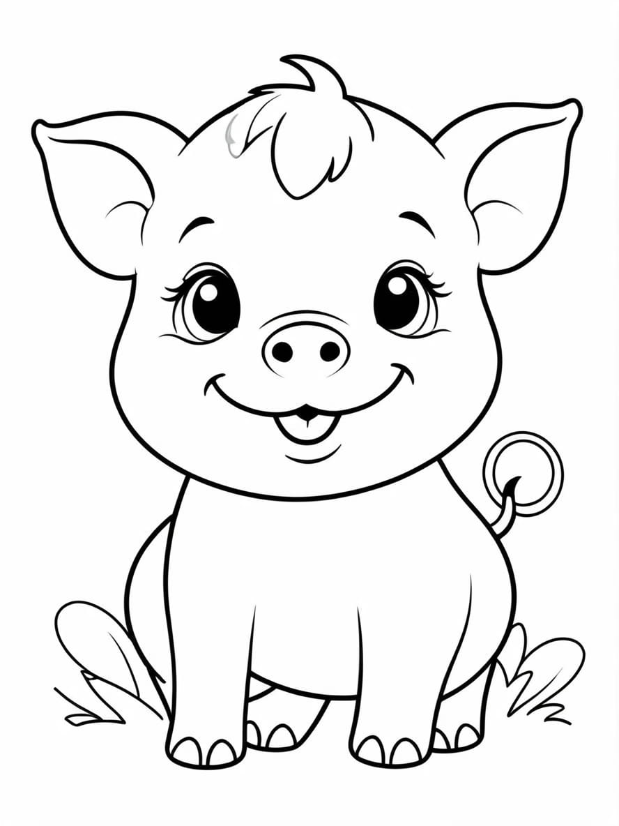 Smiling Cute Pig Coloring Page For Kids