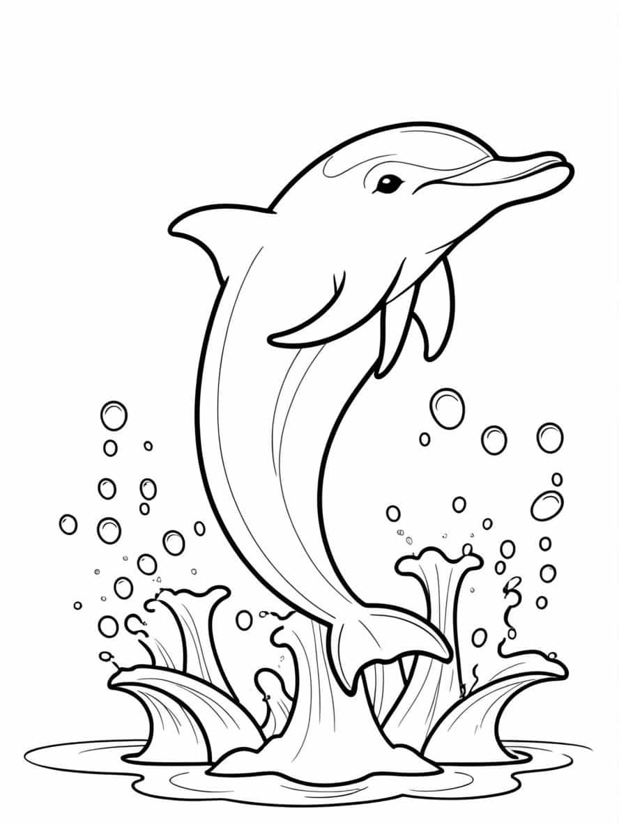 Smiling Dolphin Splashing In Water Coloring Pages