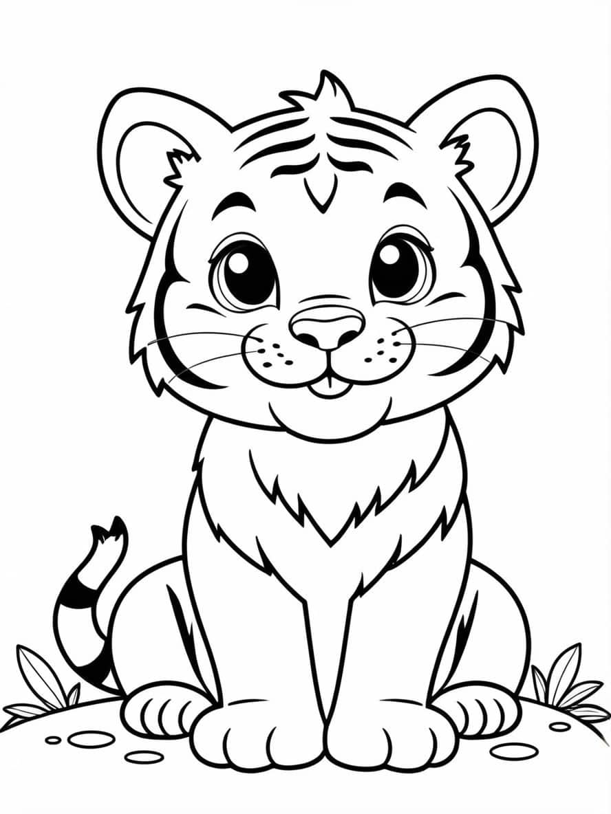 Smiling Tiger With Cute Paws Coloring Page