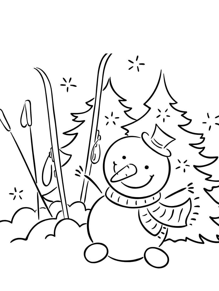 Snowman Building Coloring Pages