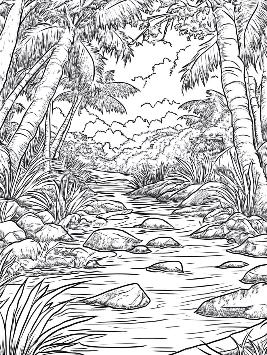 Sparkling Clear Stream Jungle Coloring Pages