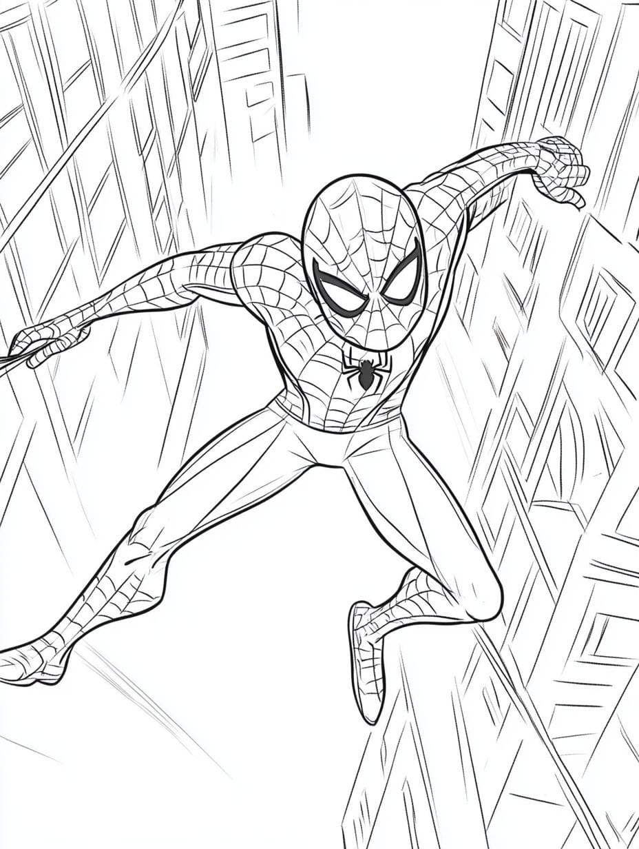 Spider Man And Building Coloring Page