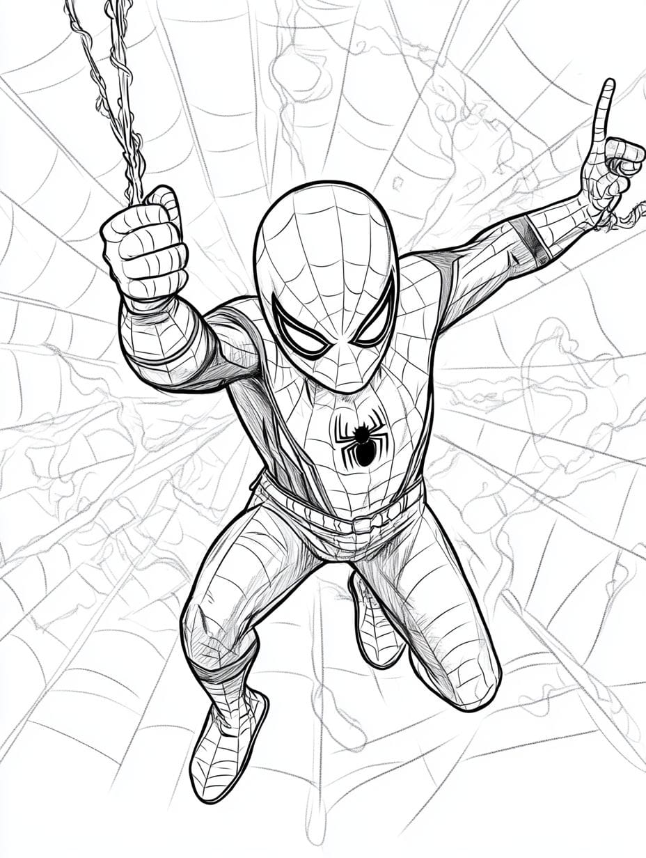 Spider Man And The Spider Web Coloring Pages