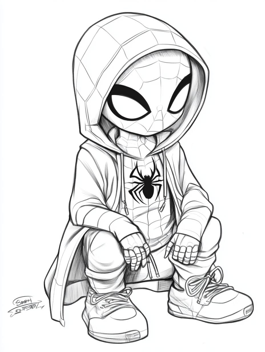 Spider Man Cartoon Siting Coloring Pages