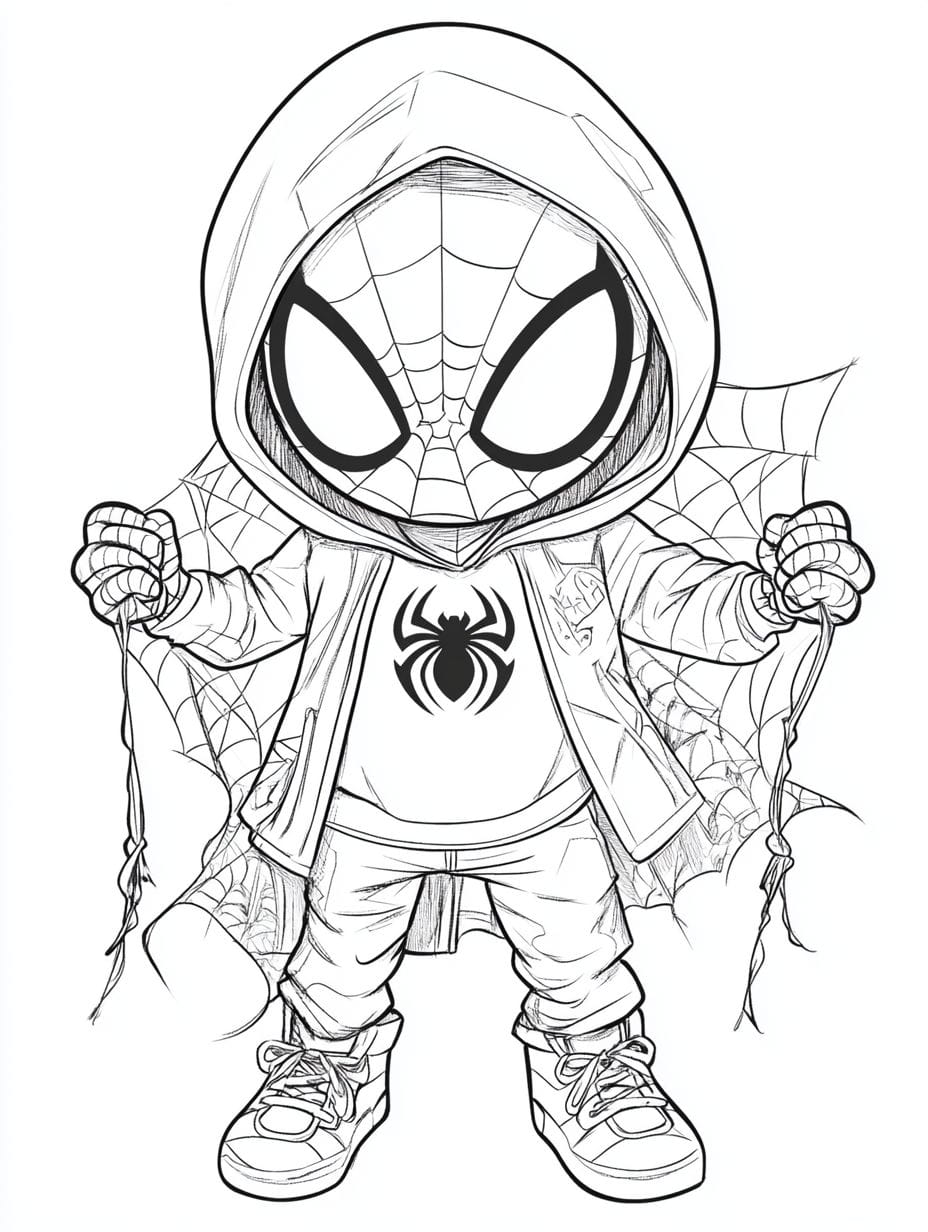 Spider Man Cartoon With Hood Coloring Pages