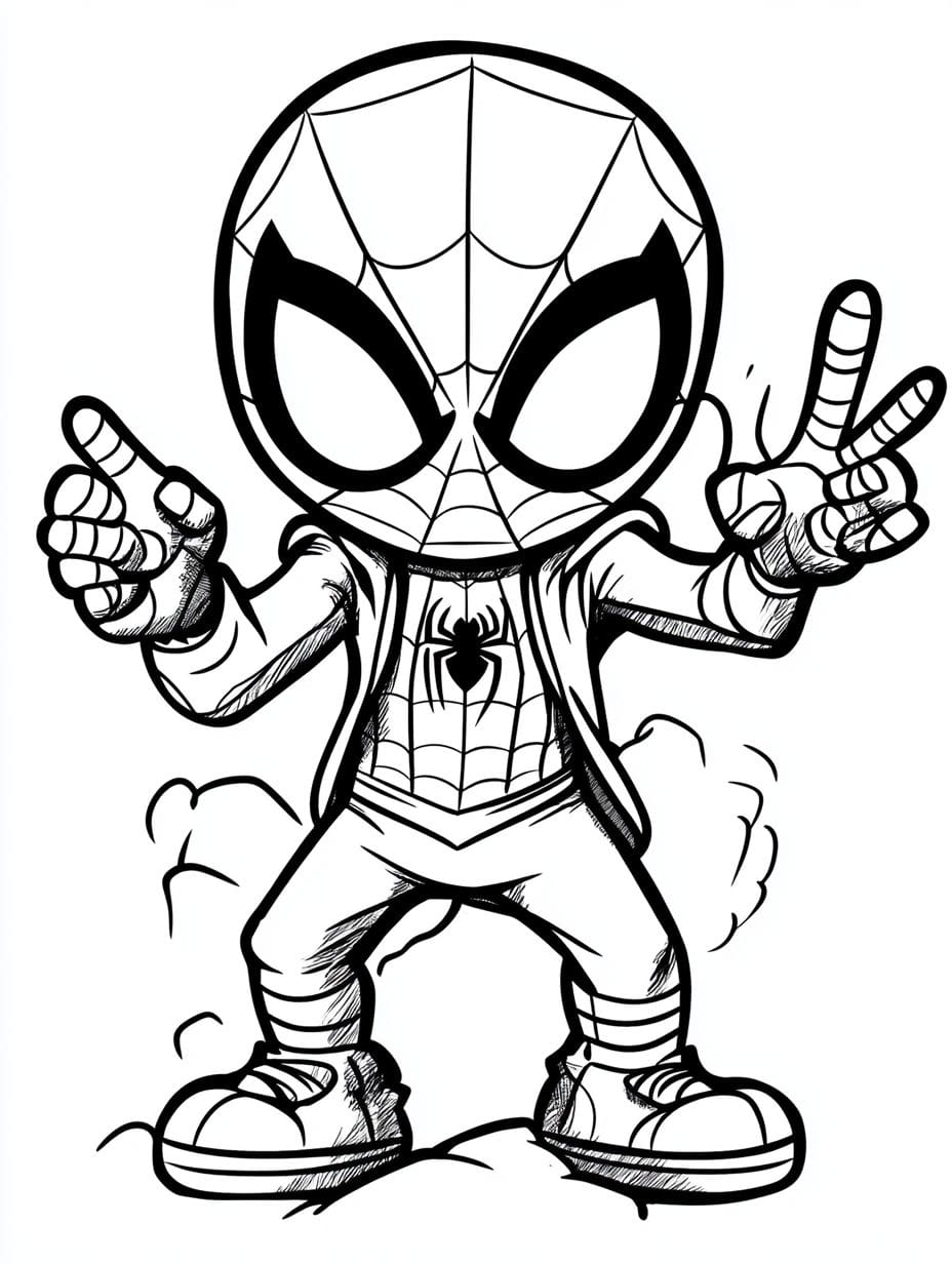 Spider Man Cute Raise Both Hands Coloring Pages