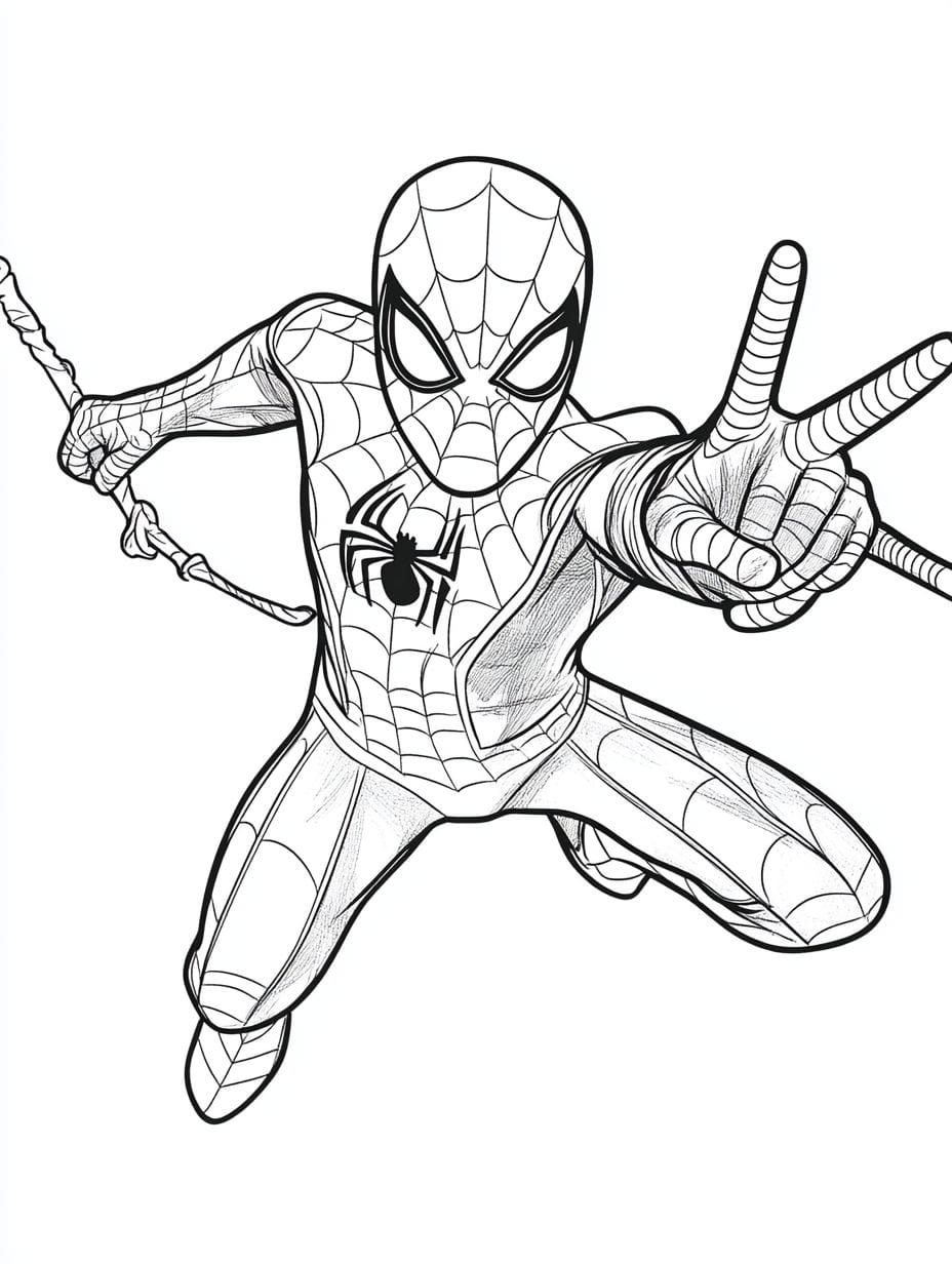 Spider Man Swing And Hands Up Coloring Pages