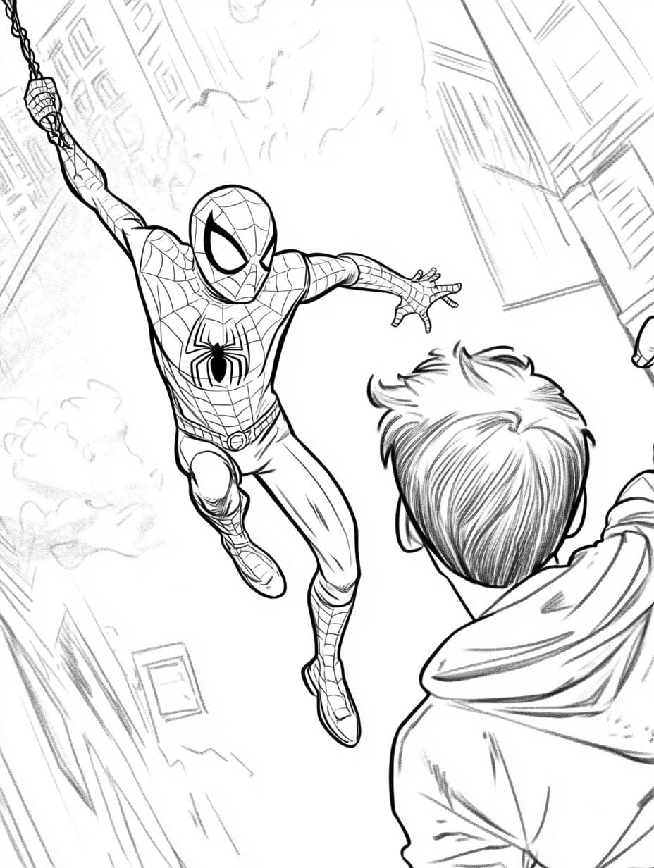 Spider Man With A Man Coloring Pages