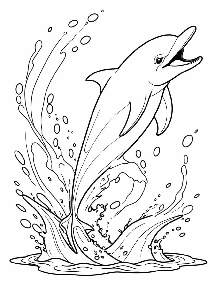 Spinner Dolphin Jumping Out Of Water Coloring Pages