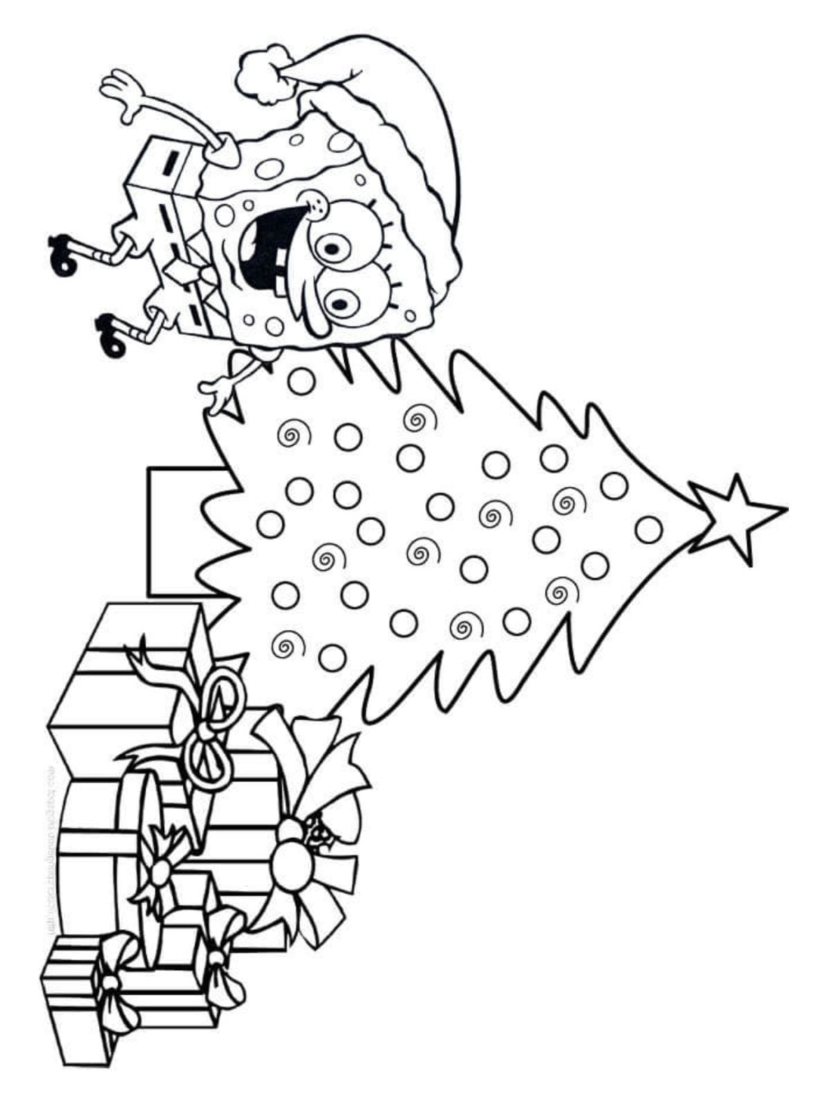 Spongebob Christmas Coloring Page For Kids