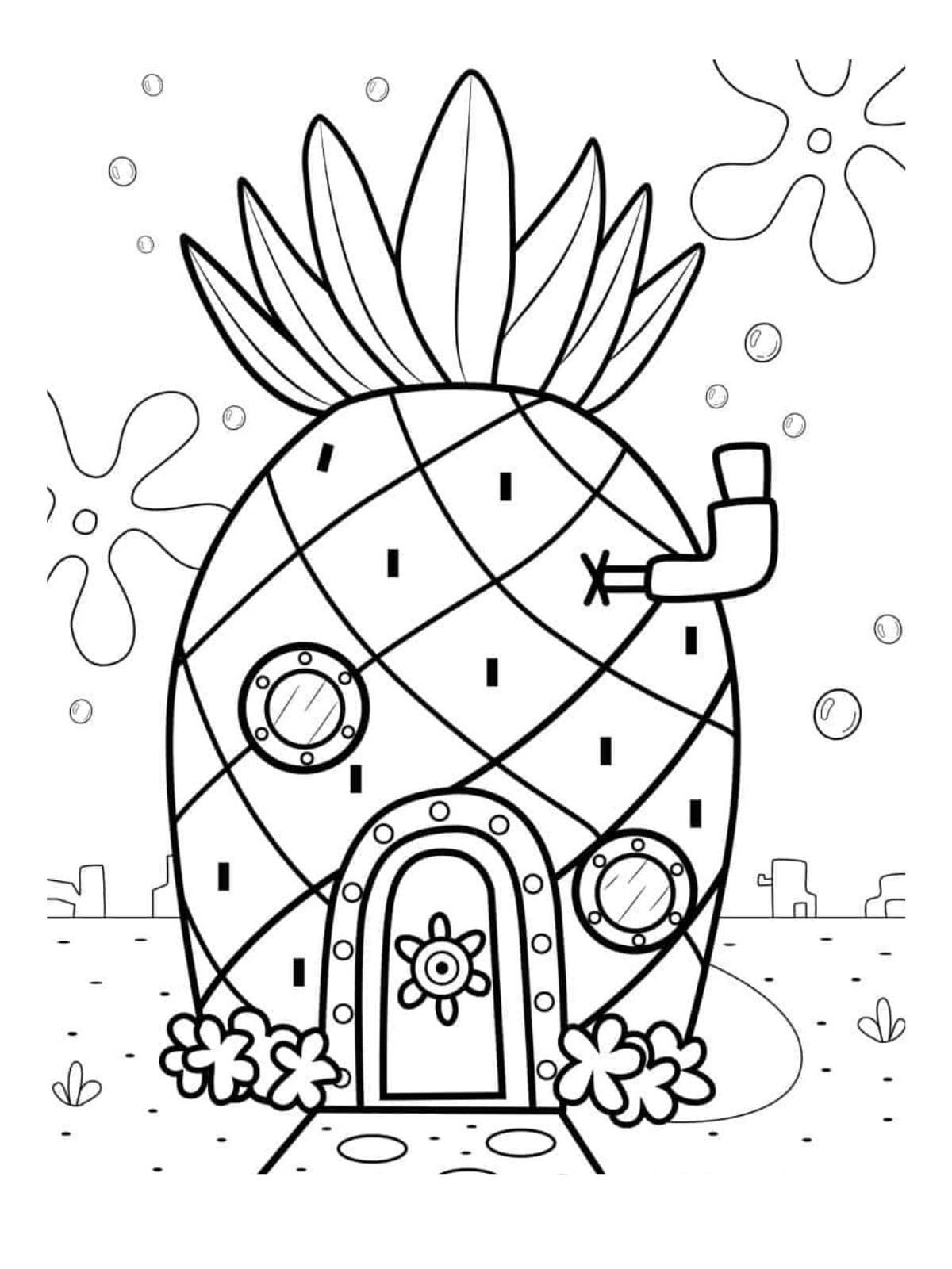 Spongebob Pineapple House Coloring Page For Kids