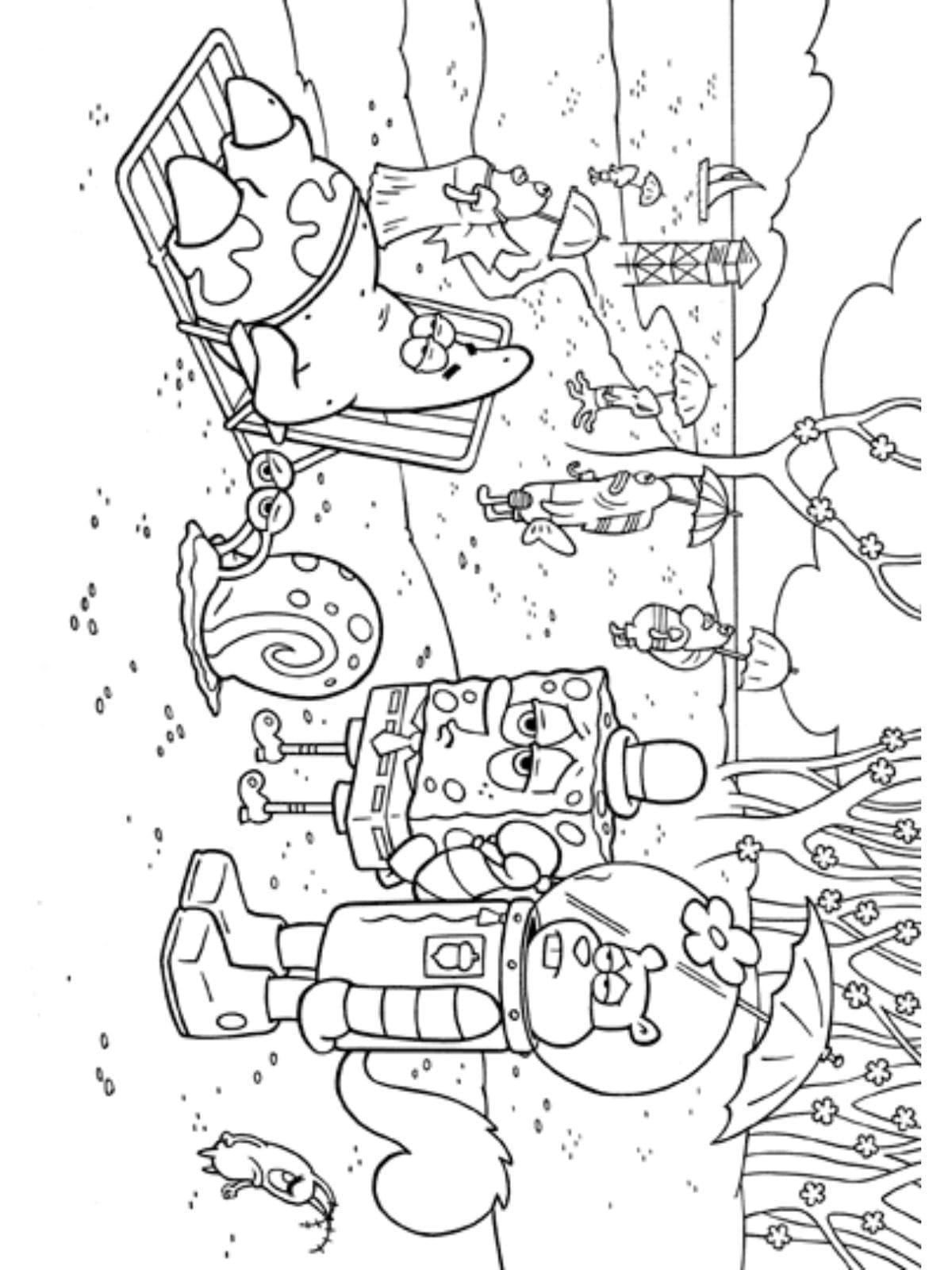 Spongebob Squarepants Beach Coloring Page For Kids