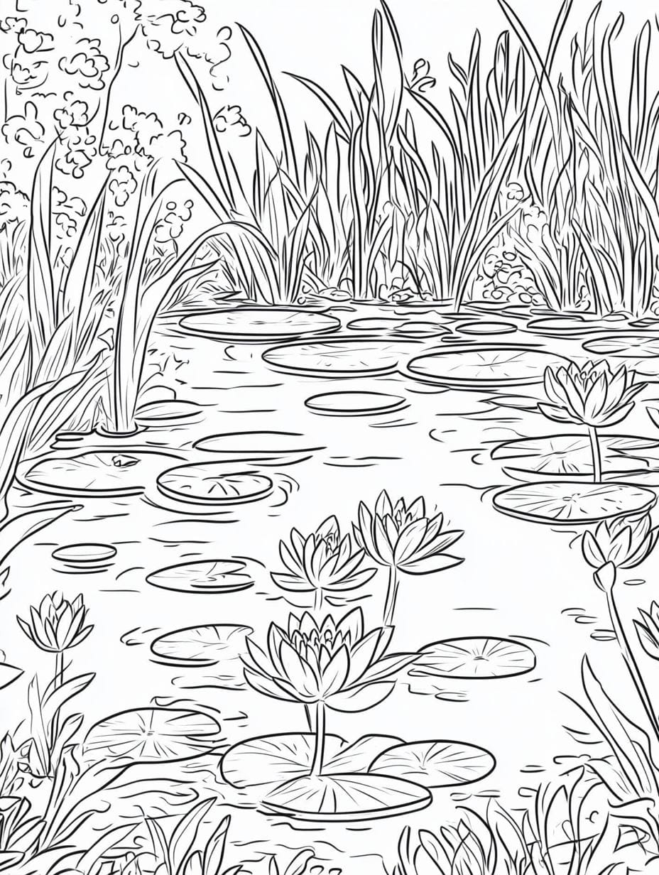 Spring Pond With Lily Pads Coloring Pages