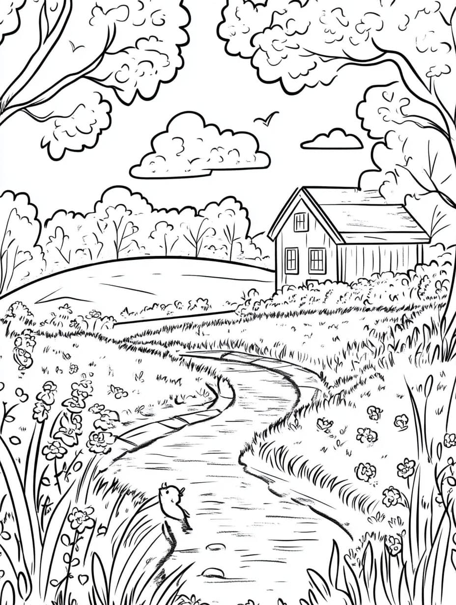 Springtime In The Village Coloring Pages