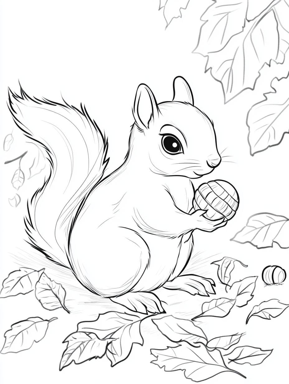 Squirrel Gathering Acorns Coloring Pages