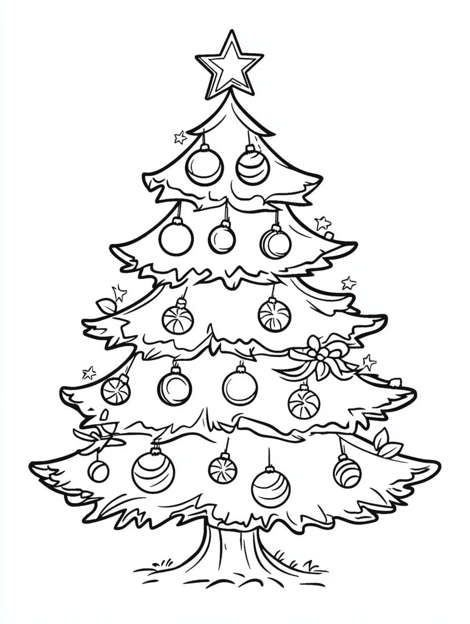 Star Topped Christmas Tree Coloring Pages For Kids