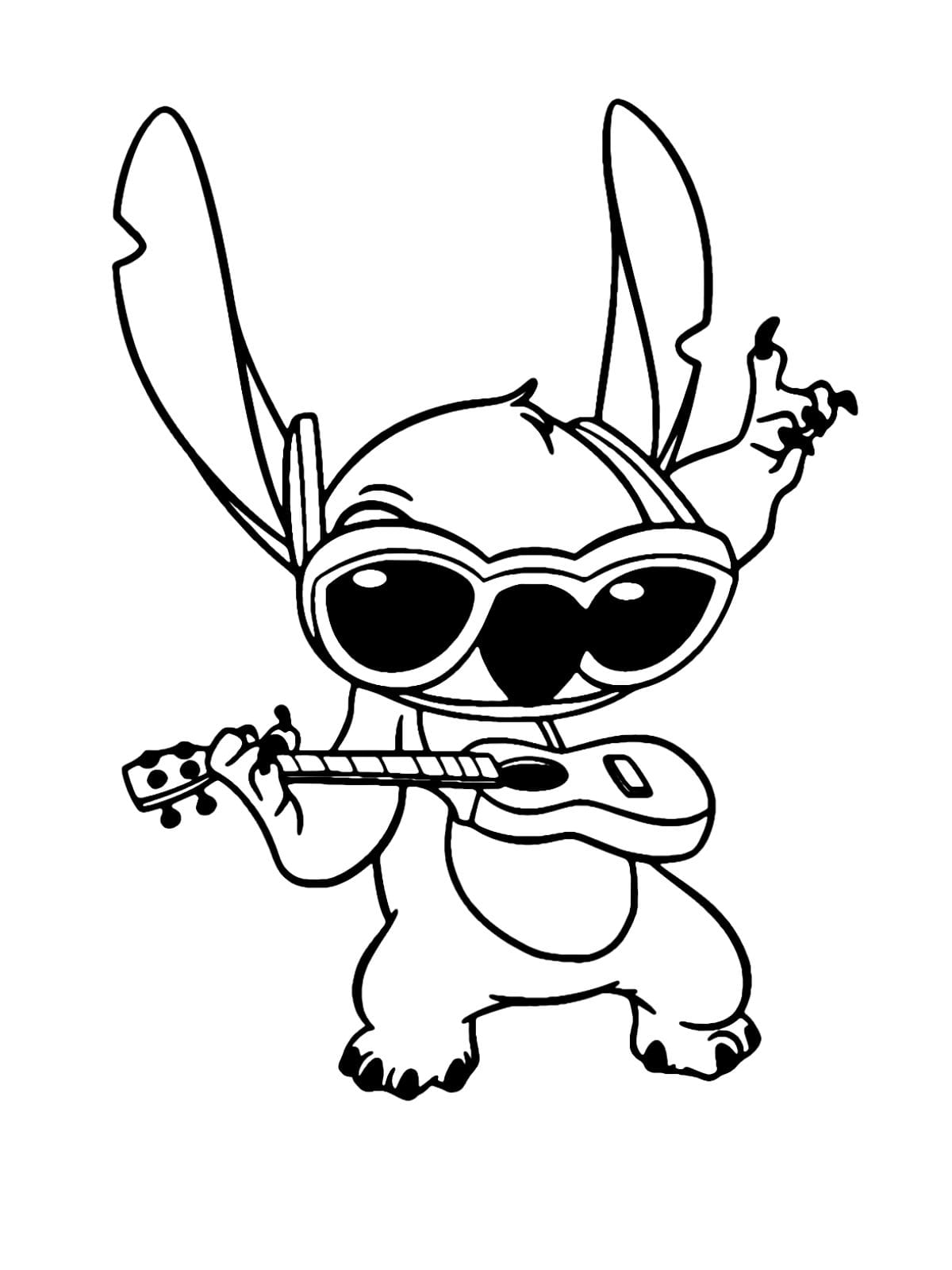 Stitch Playing Guitar Coloring Pages