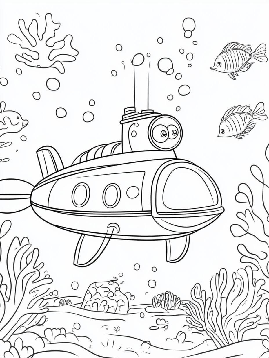 Submarine Exploring The Deep Ocean Coloring Sheets