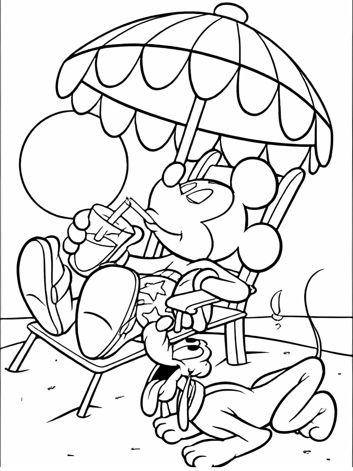 Summer Mickey Mouse And Pluto Coloring Pages