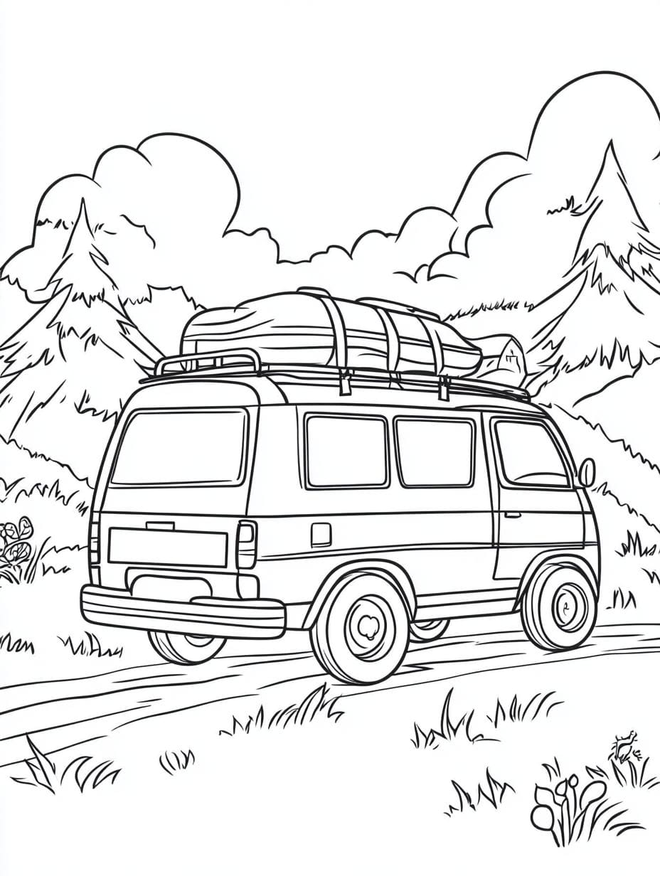 Summer Road Trip To The Mountain Coloring Pages