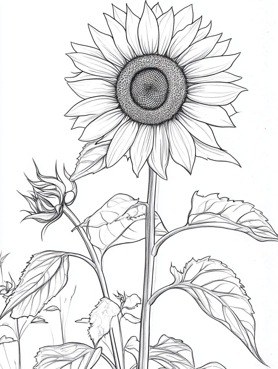 Sunflower Bud Not Yet Bloomed Coloring Pages