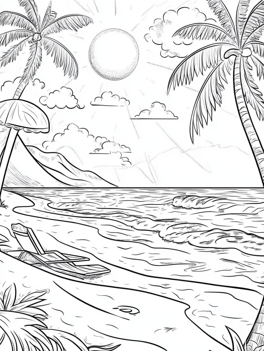 Sunny Day At The Beach Coloring Pages