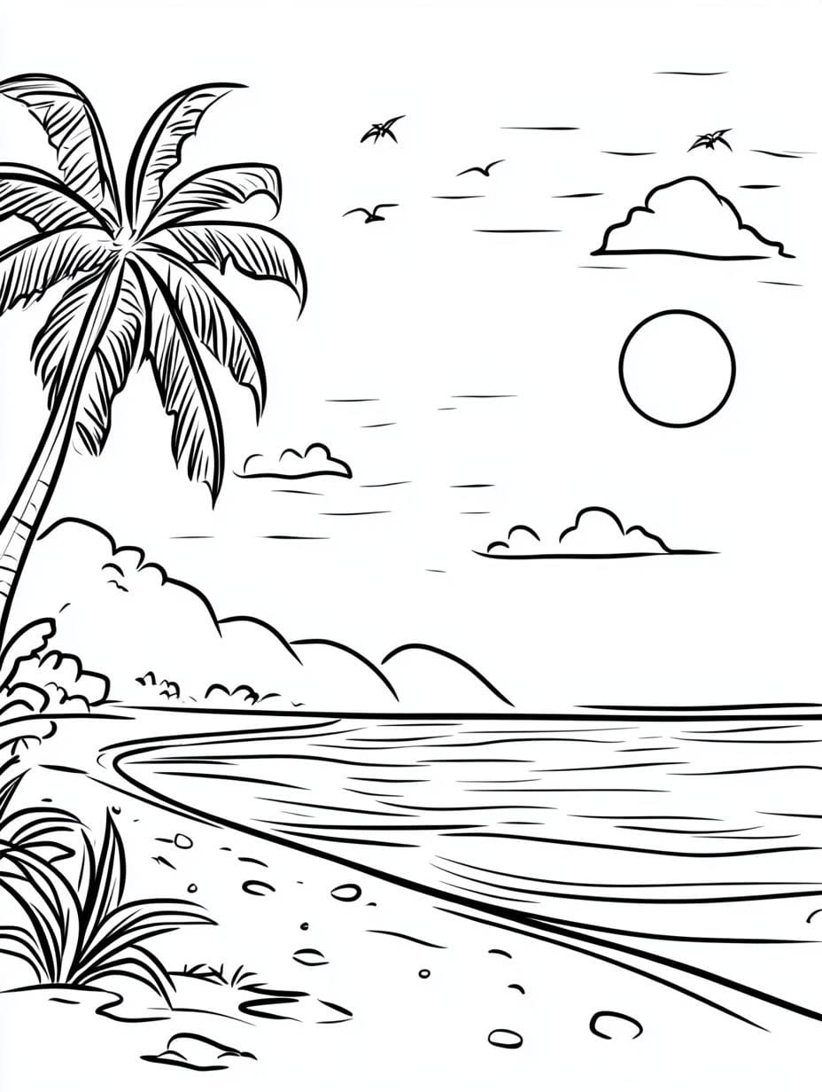 Sunset At The Beach Coloring Pages