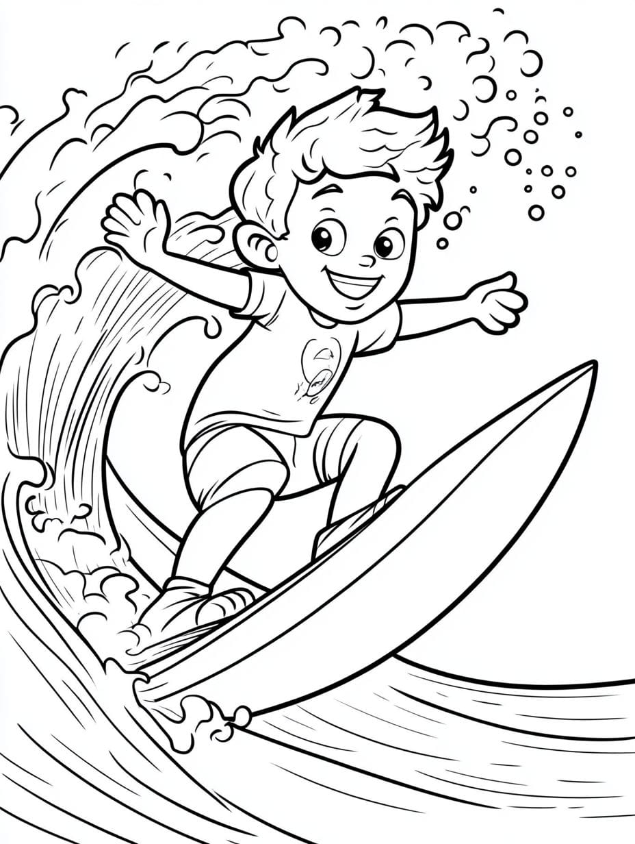 Surfer Riding The Waves Coloring Page For Kids