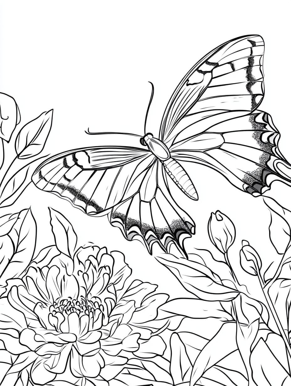 Swallowtail Butterfly Resting On Flower Coloring Pages