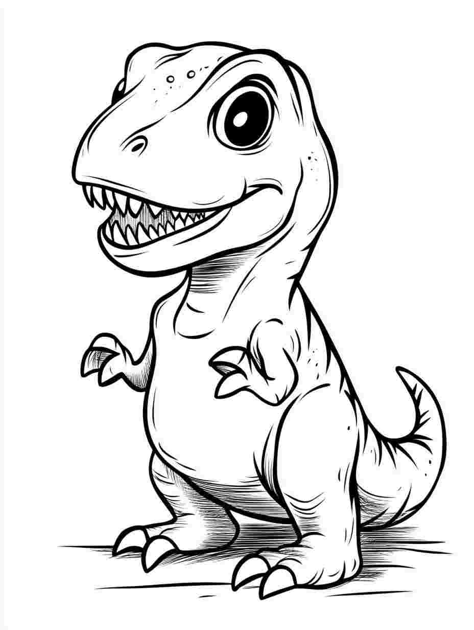 T Rex Cute Coloring Pages Cartoon Style