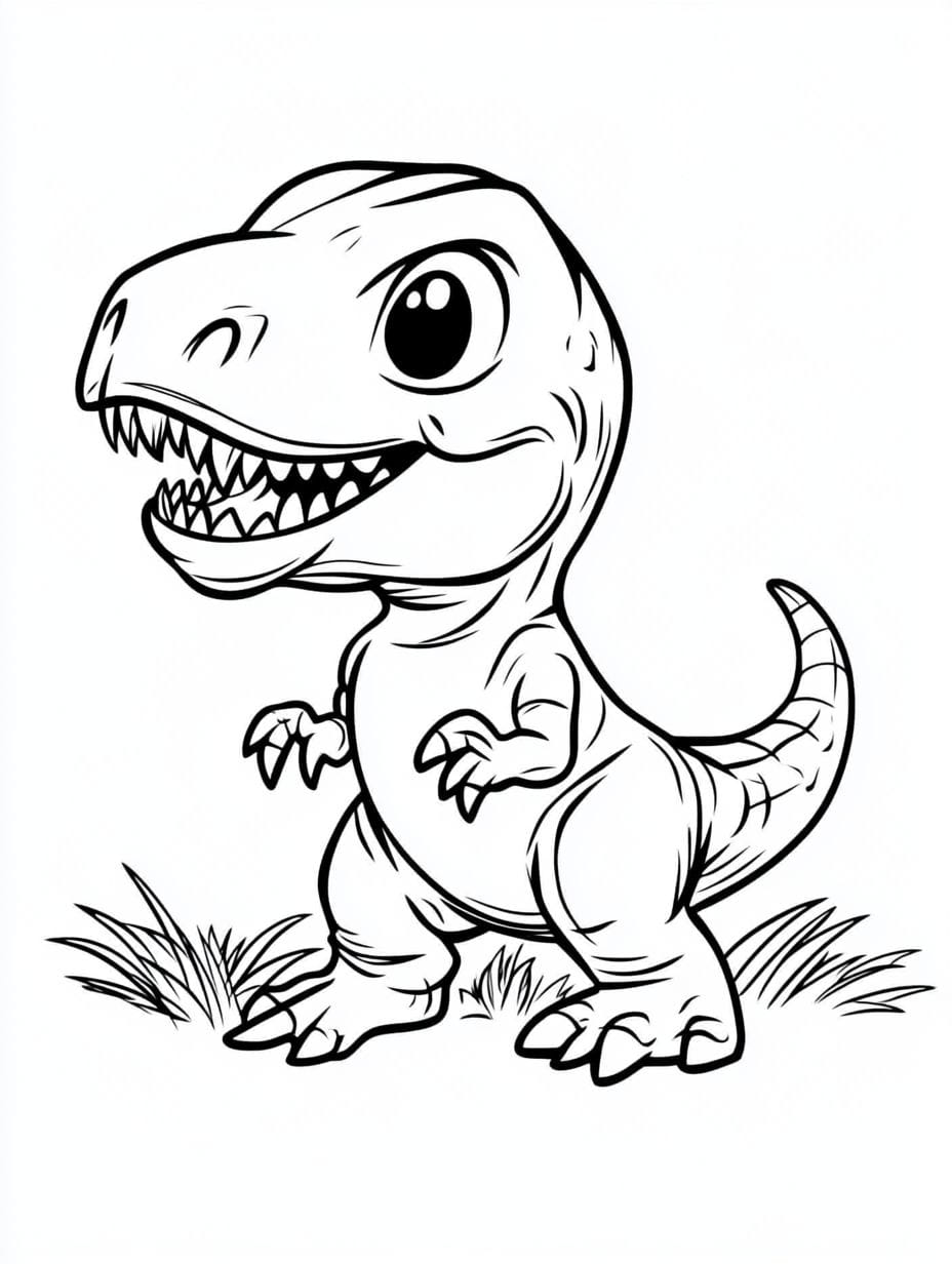 T Rex Dinosaur Baby And Grass Coloring Pages