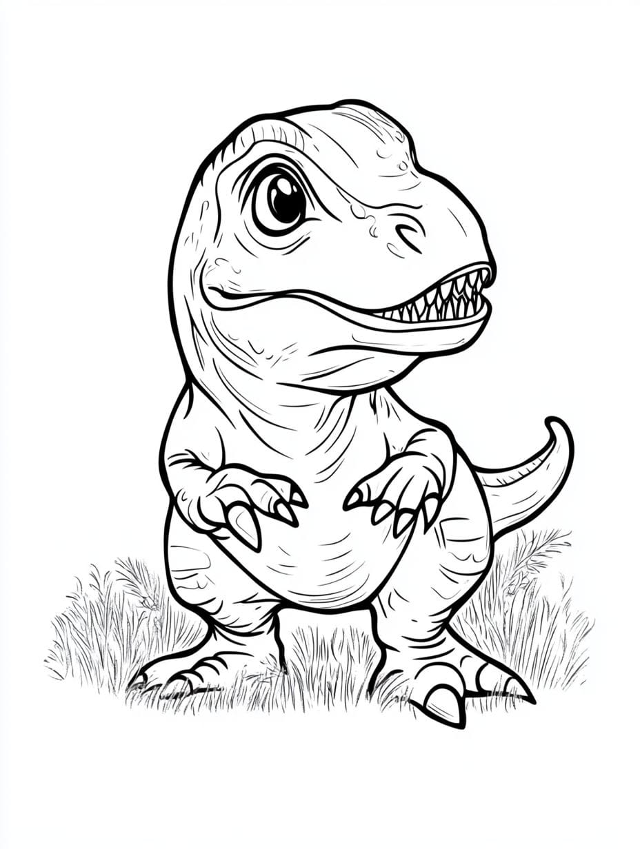 T Rex Dinosaur Baby In Grass Coloring Pages