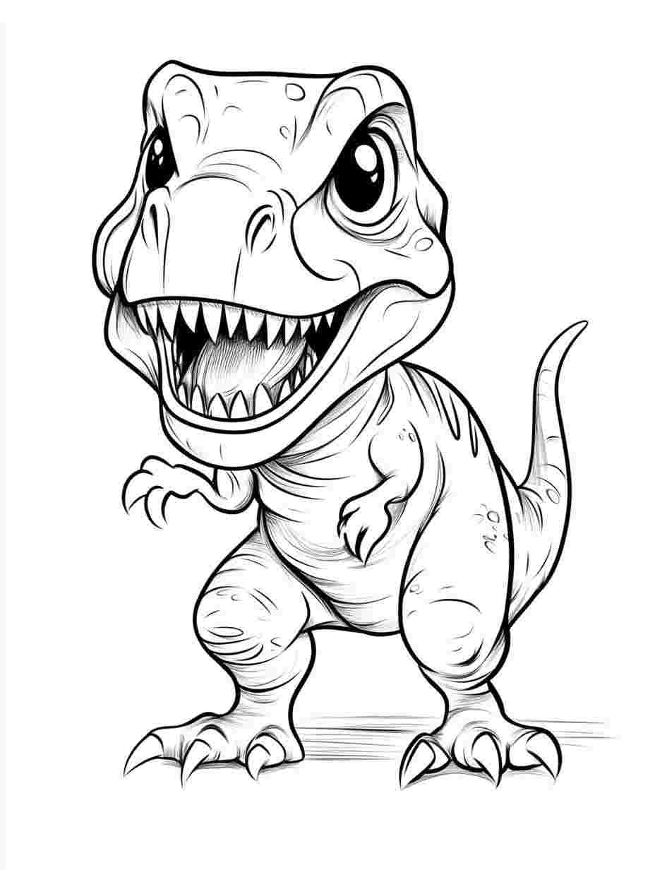 T Rex Dinosaur Cute Coloring Pages Cartoon Style