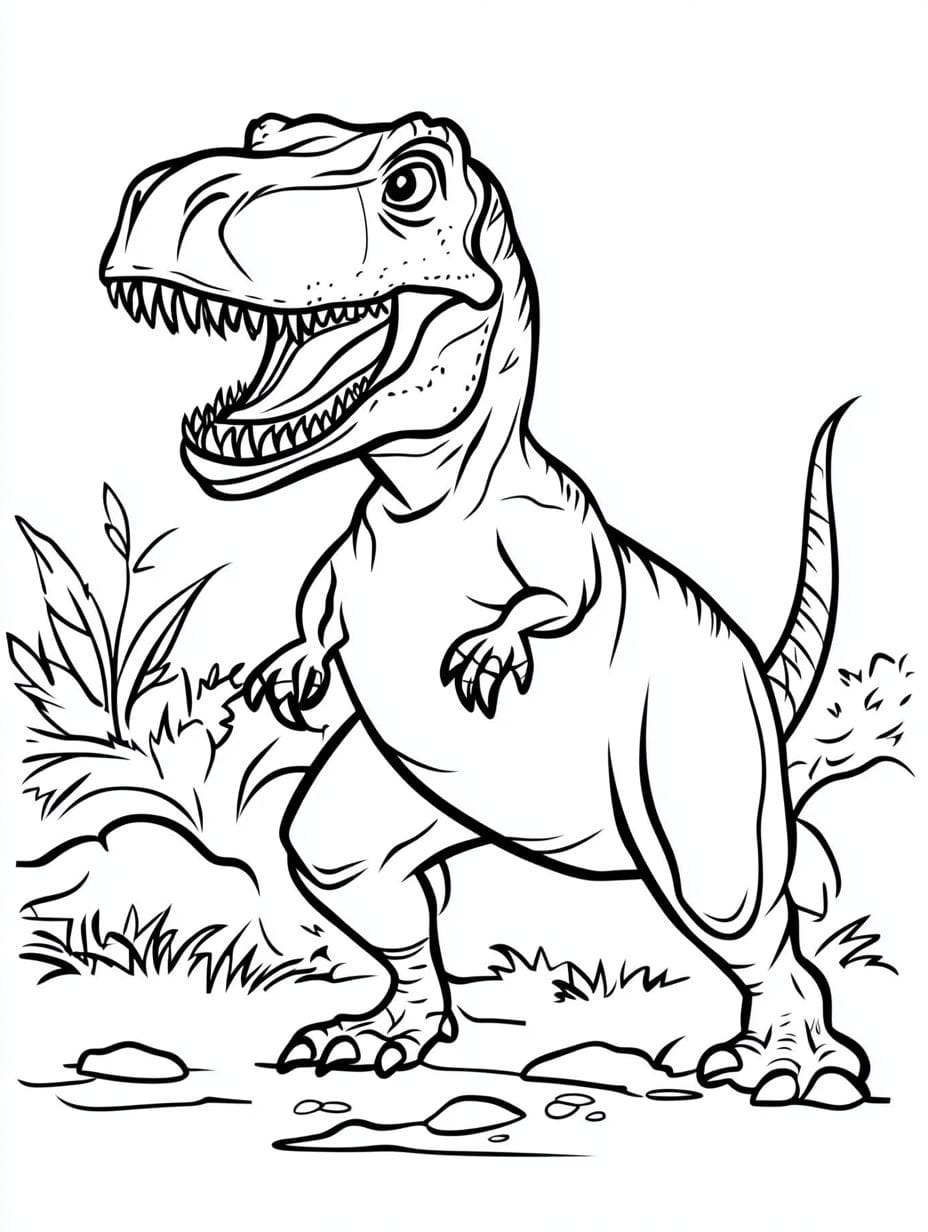 T Rex Dinosaur Hiphop And Grass Coloring Pages