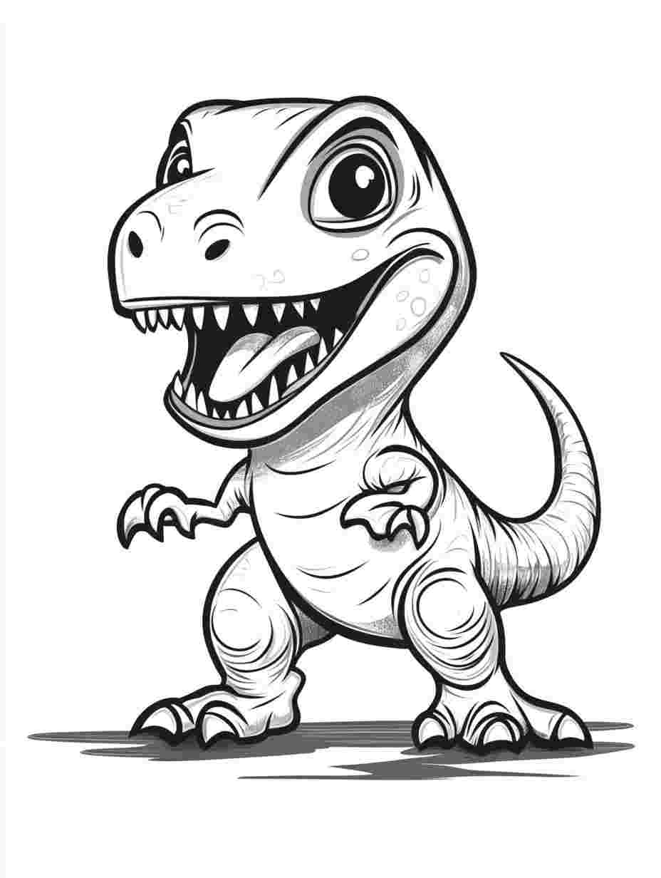 T Rex Dinosaur Small Coloring Pages Cartoon Style