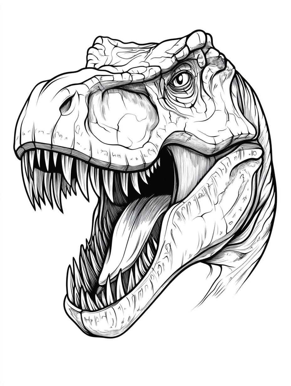 T Rex Head With Sharp Teeth Coloring Pages