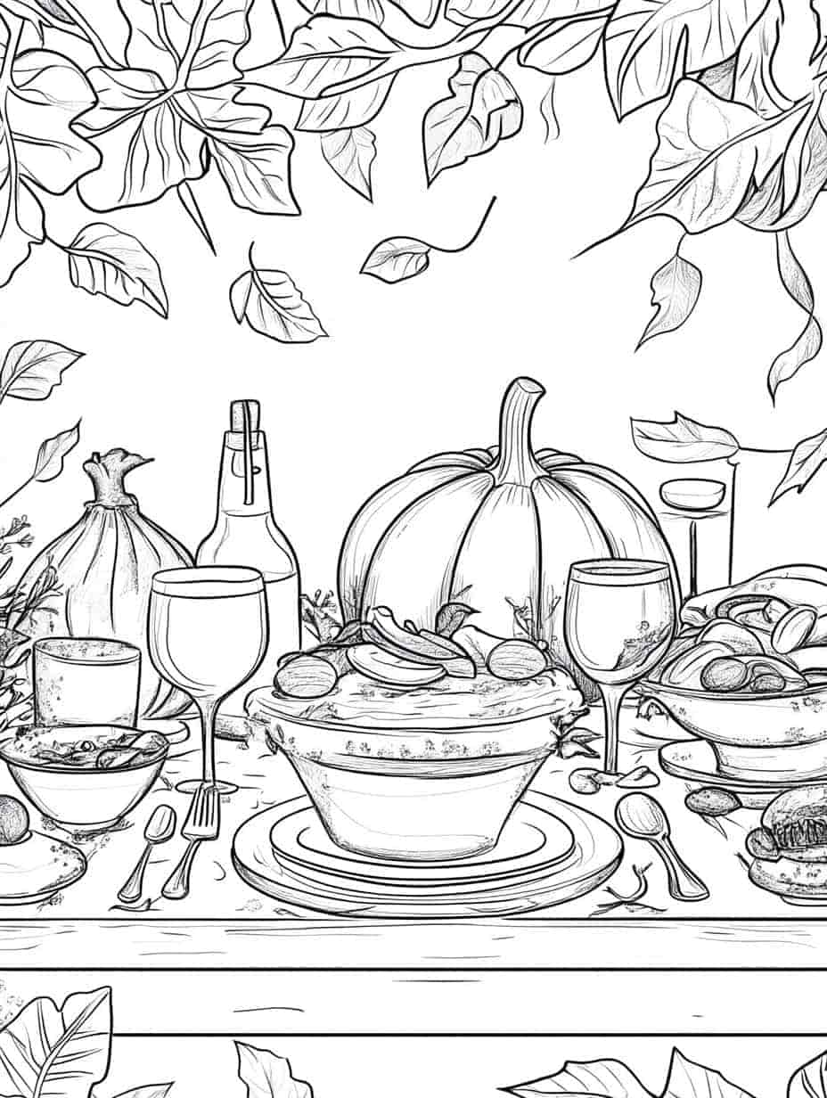 Thanksgiving Dinner Table Coloring Pages