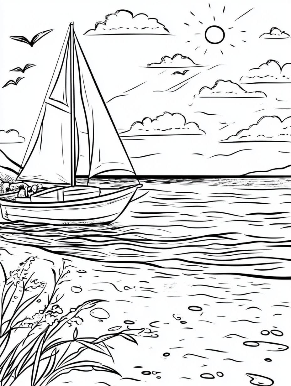 The Boat Set Sail On A Warm Summer Day Coloring Pages