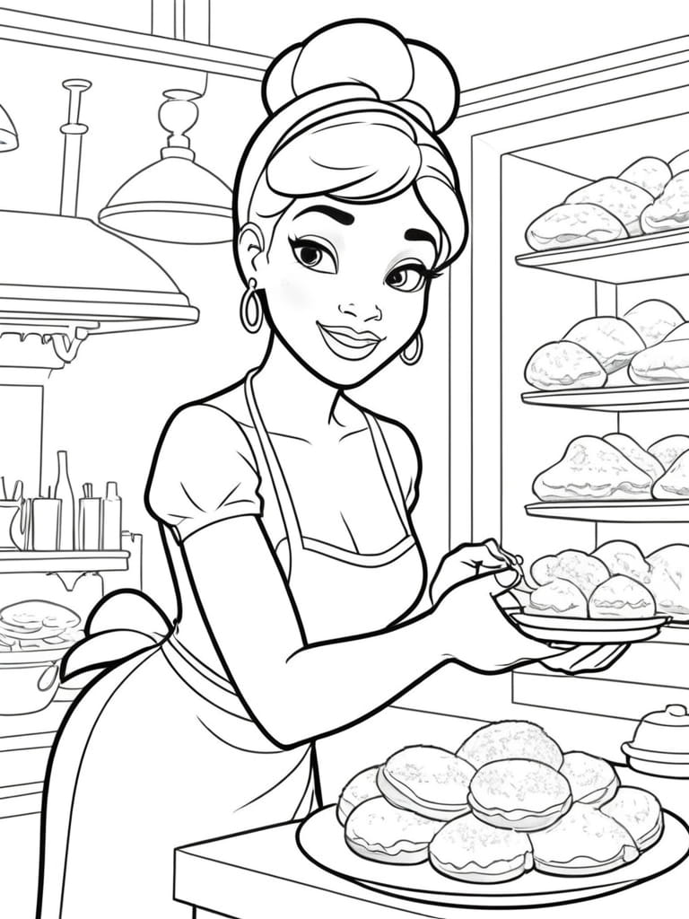 Tiana Cooking Delicious Coloring Pages