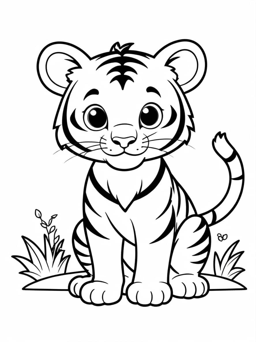 Tiger Cartoon Coloring Page For Kids