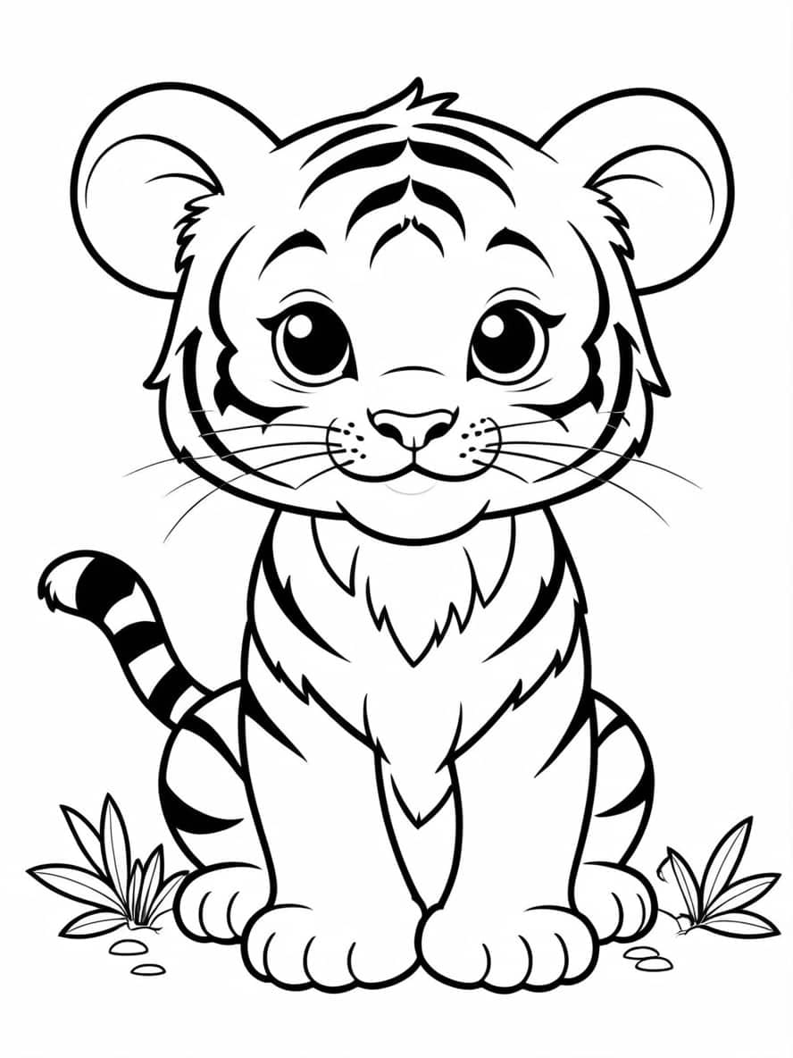 Tiger Cub With Cute Eyes Coloring Pages For Preschooler