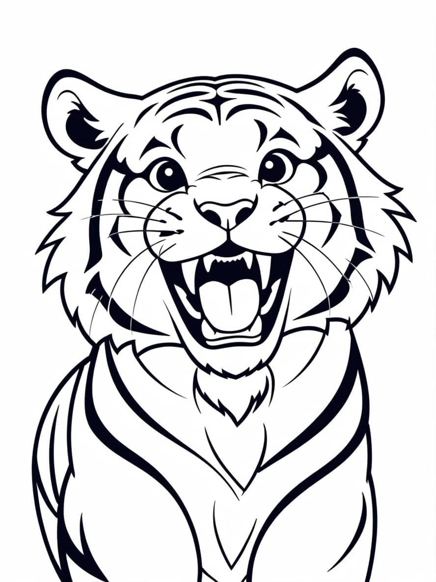 Tiger Doing A Big Yawn Coloring Sheets