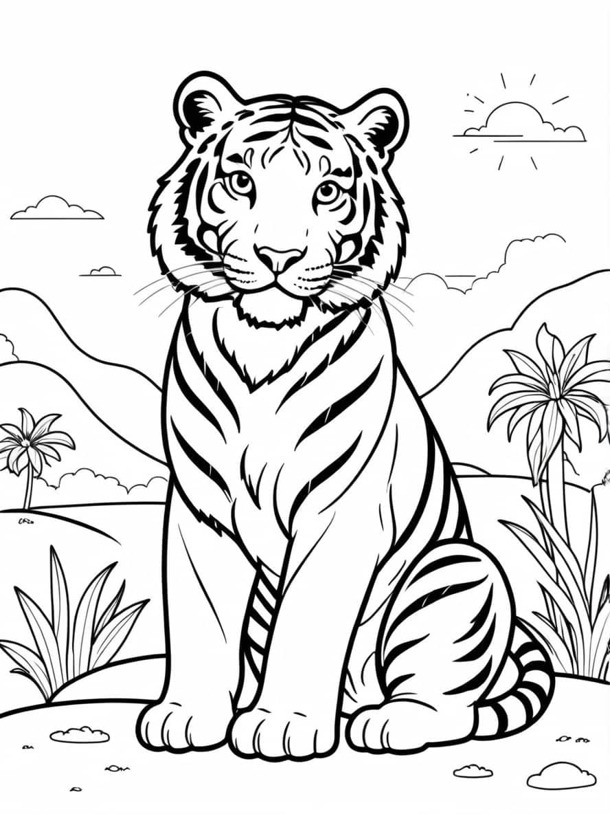 Tiger Enjoying The Warm Sun Coloring Pages