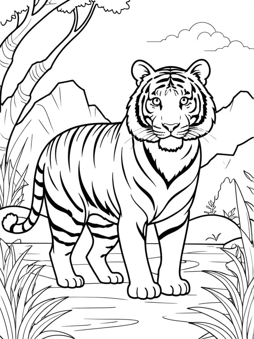 Tiger In Jungle Coloring Pages