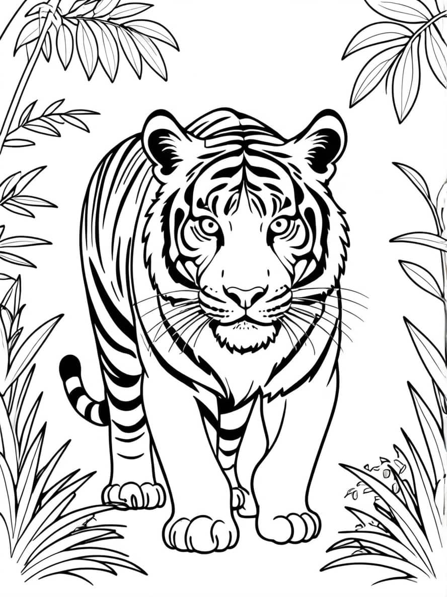 Tiger In Wild Coloring Coloring Sheet